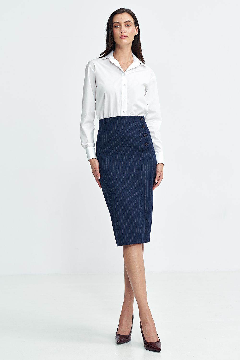 High Waist Tennis Stripe Skirt with Button Detail - INDIEZ COUTURE