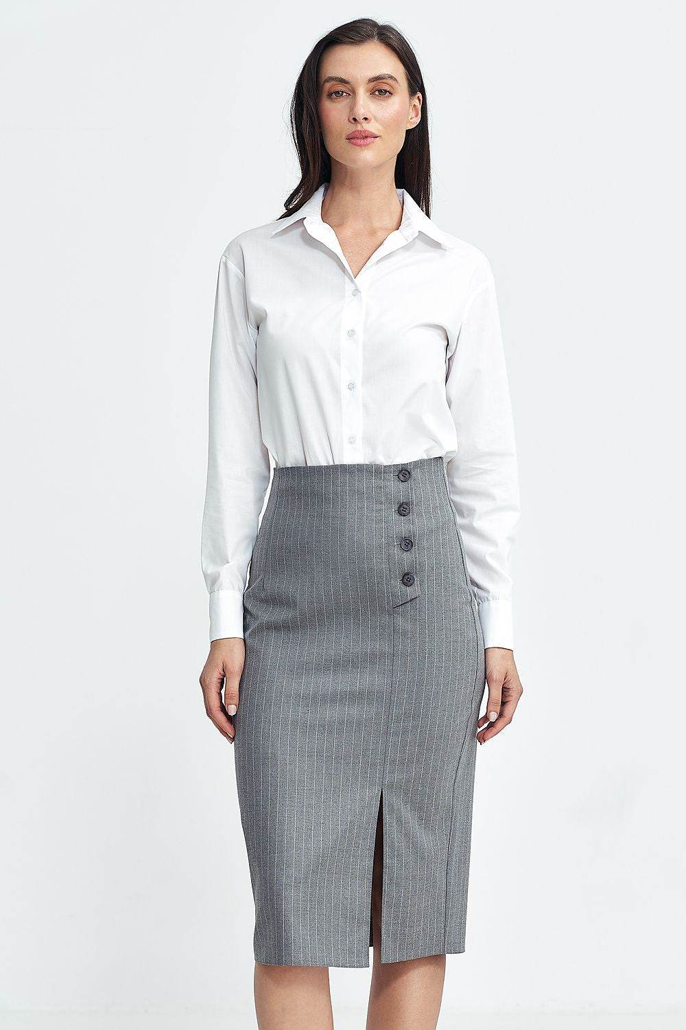 High Waist Tennis Stripe Skirt with Button Detail - INDIEZ COUTURE
