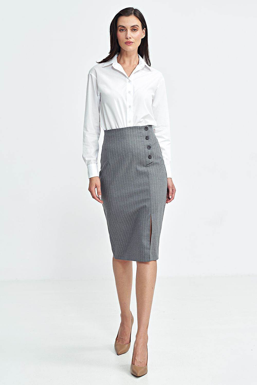 High Waist Tennis Stripe Skirt with Button Detail - INDIEZ COUTURE