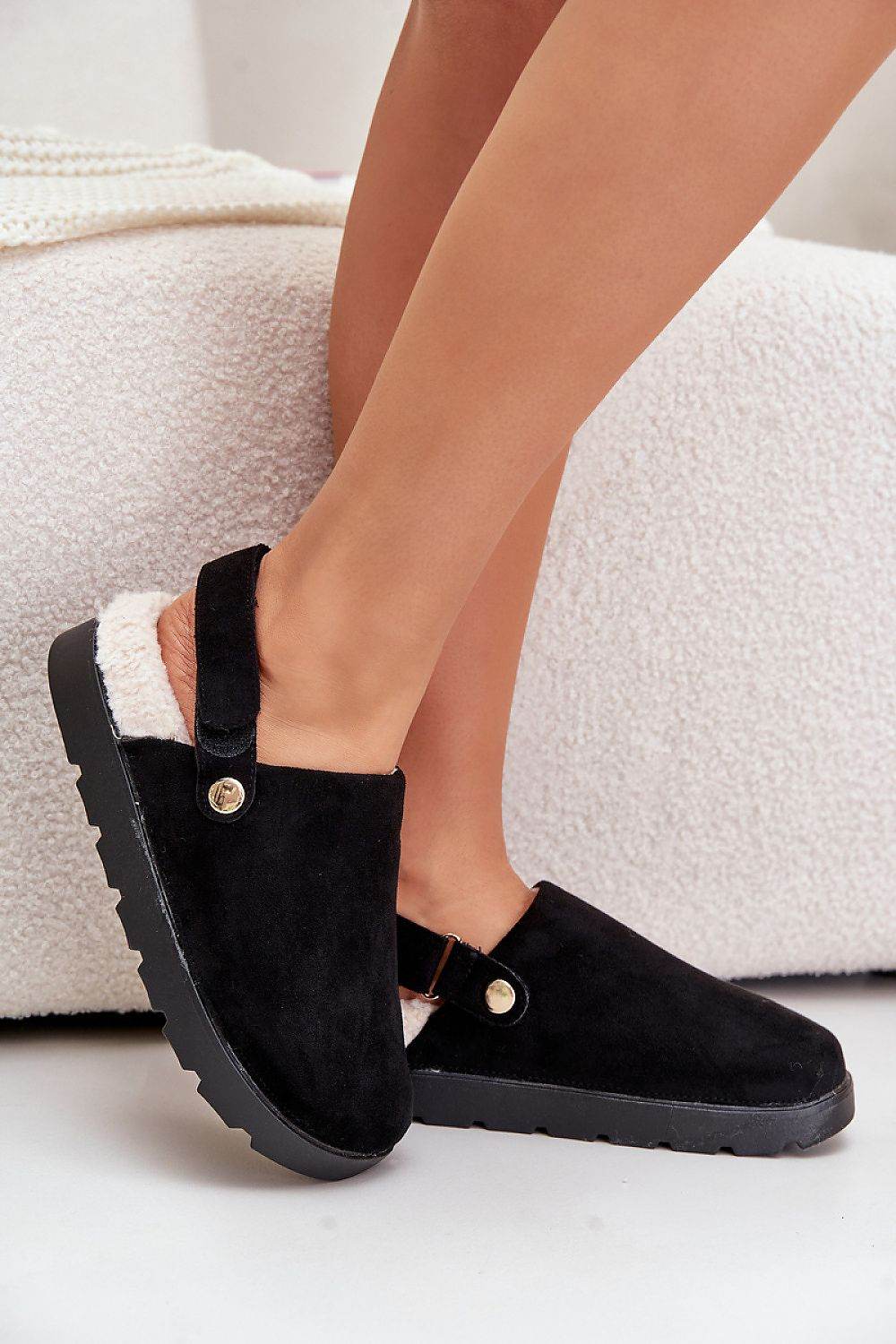 Eco-Suede Platform Slippers with Sheepskin Lining - INDIEZ COUTURE