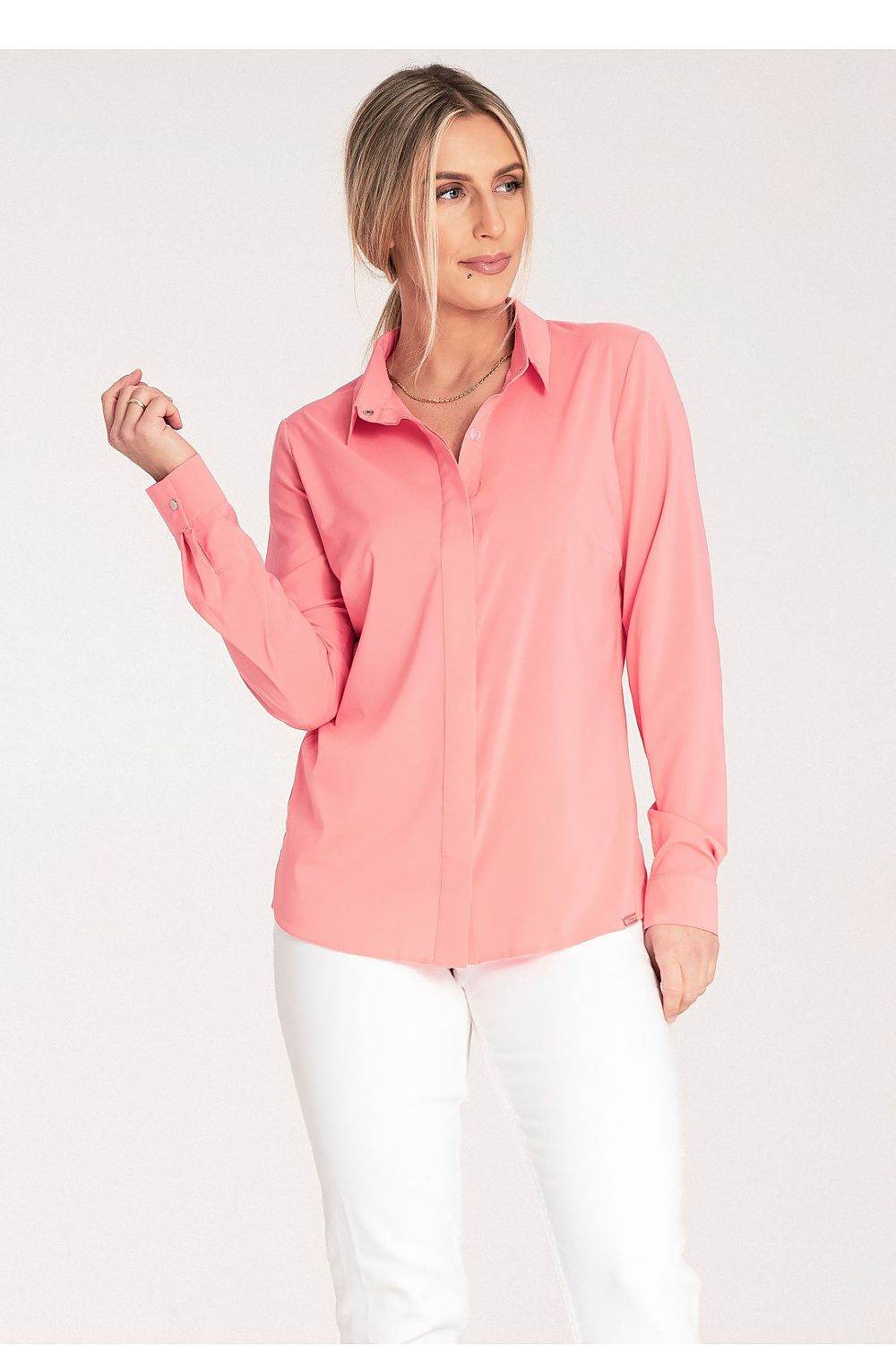 Classic Women's Long Sleeve Shirt with Decorative Snaps - INDIEZ COUTURE