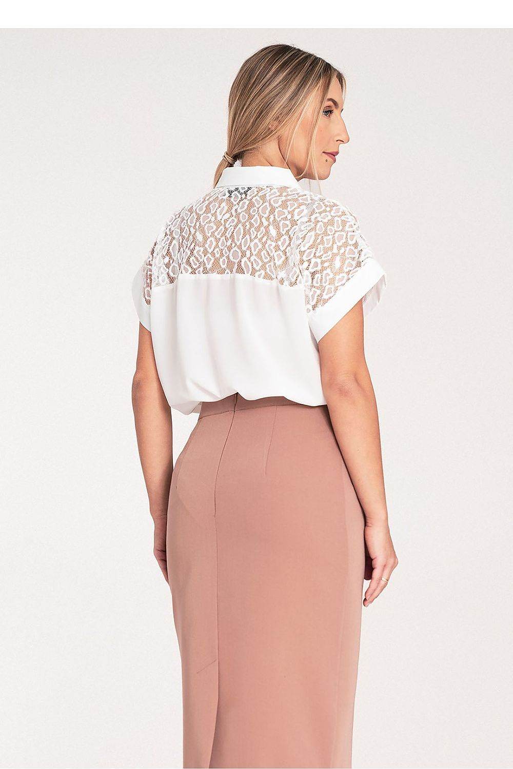 Short Sleeve See-Through Shirt with Extended Cut and Classic Collar - INDIEZ COUTURE