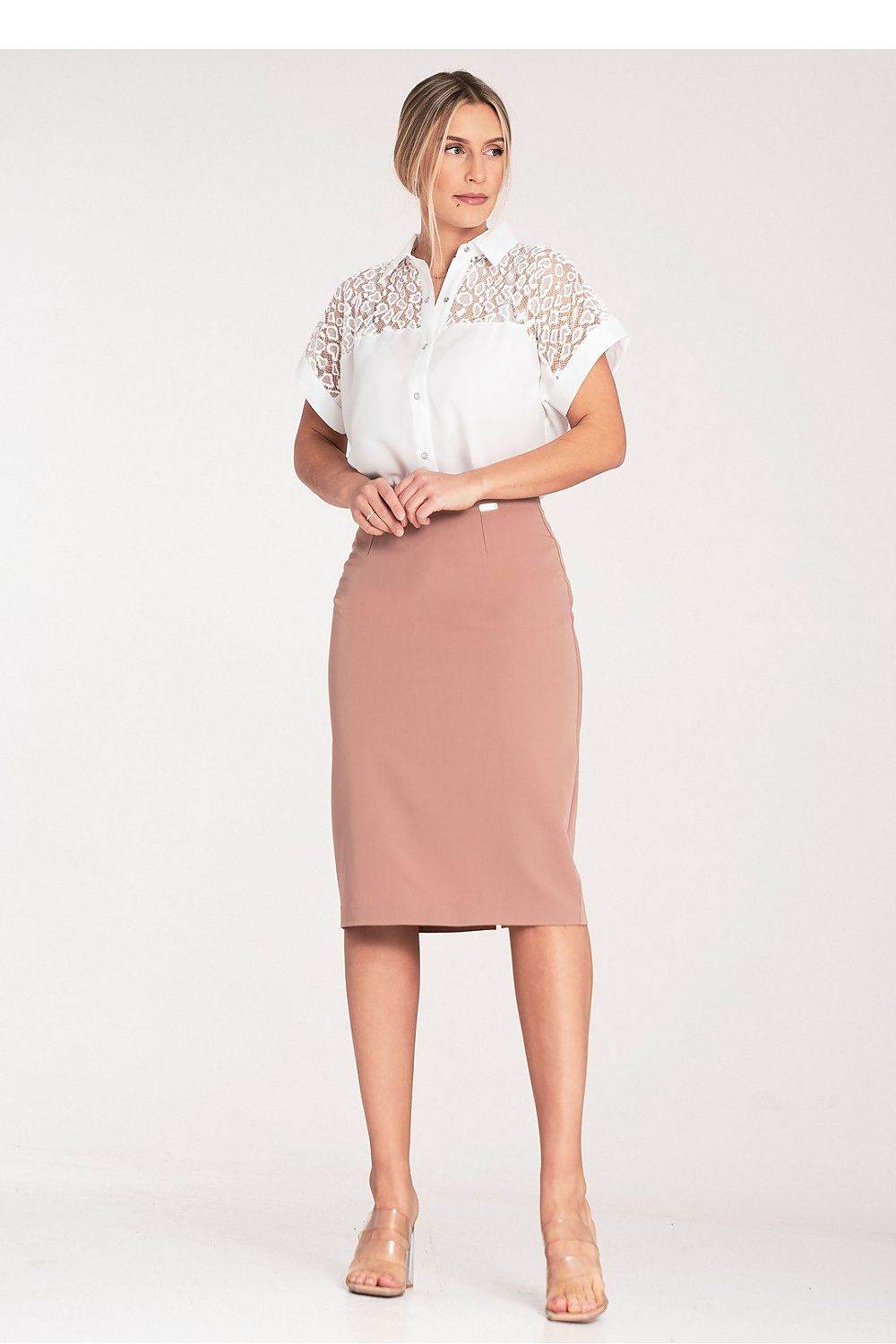 Short Sleeve See-Through Shirt with Extended Cut and Classic Collar - INDIEZ COUTURE