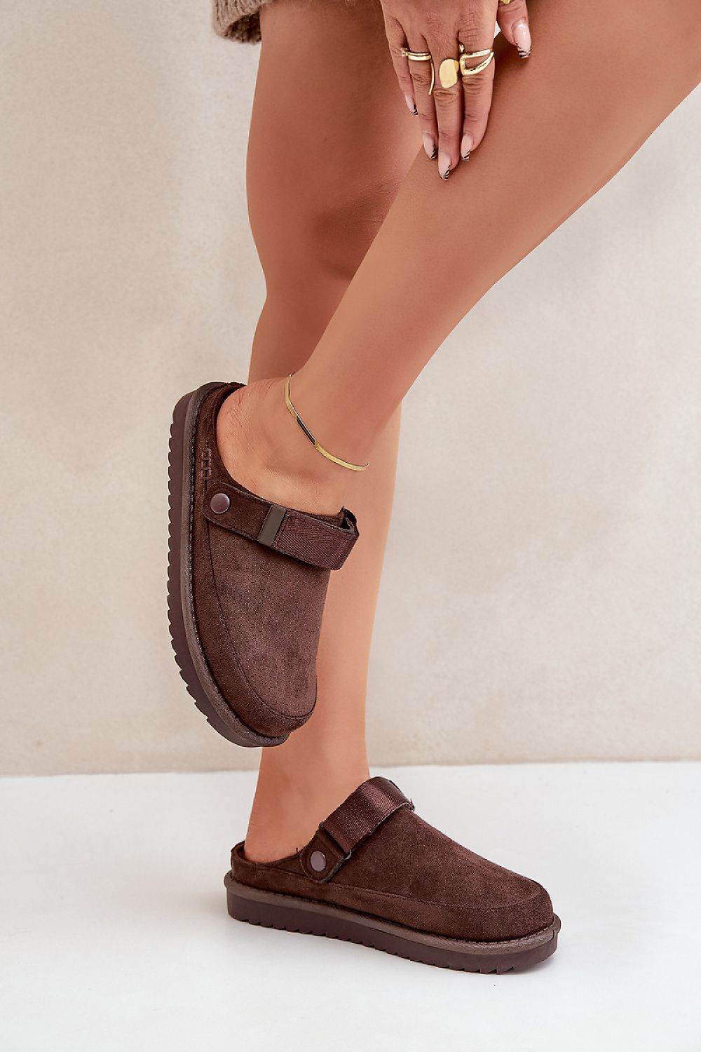 Women's Eco Suede Platform Slippers with Velcro Closure - INDIEZ COUTURE