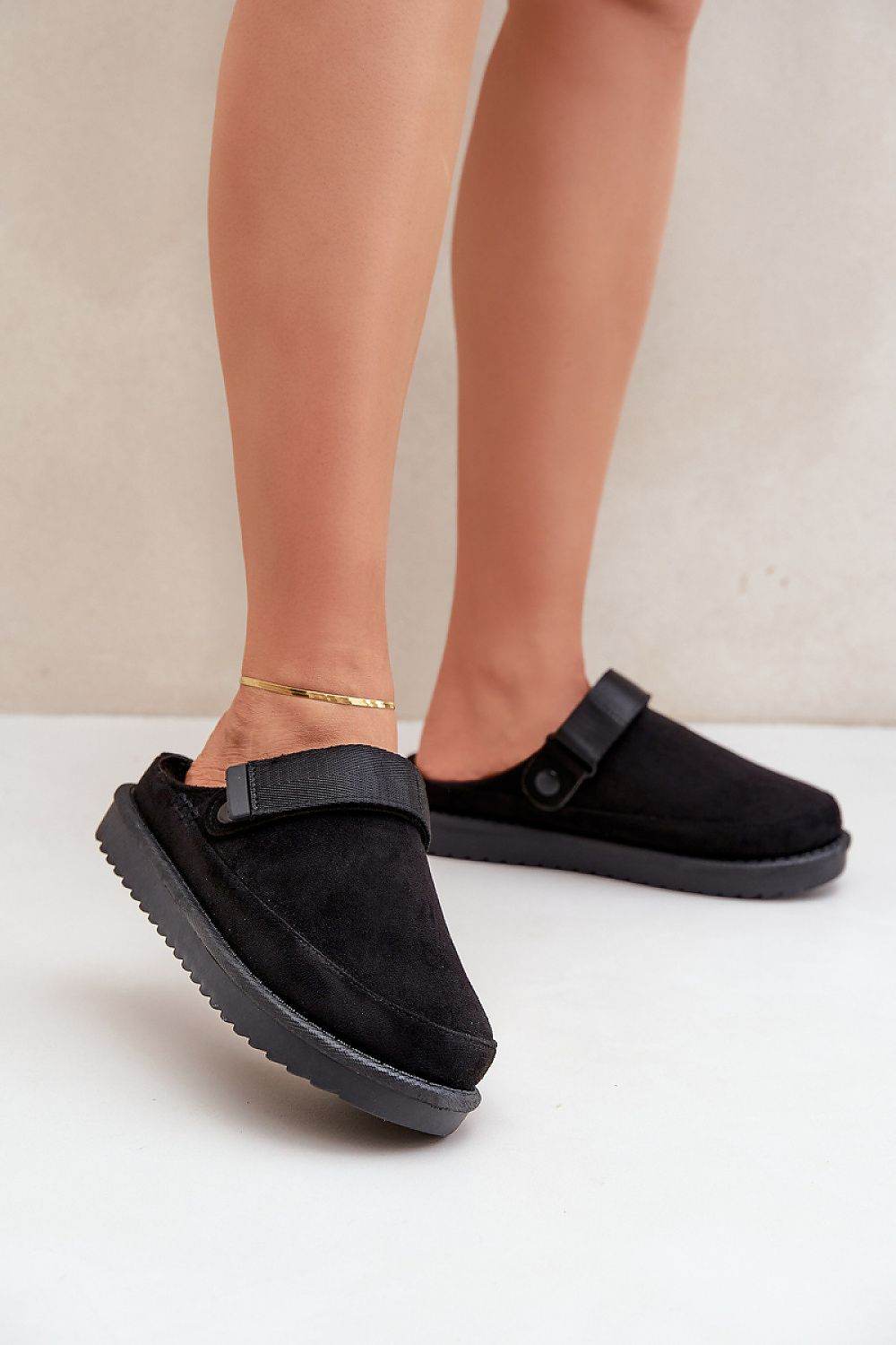 Women's Eco Suede Platform Slippers with Velcro Closure - INDIEZ COUTURE