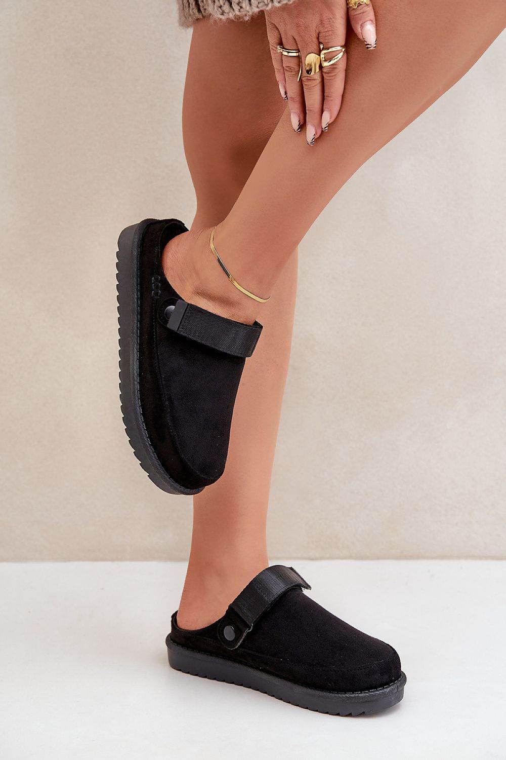 Women's Eco Suede Platform Slippers with Velcro Closure - INDIEZ COUTURE