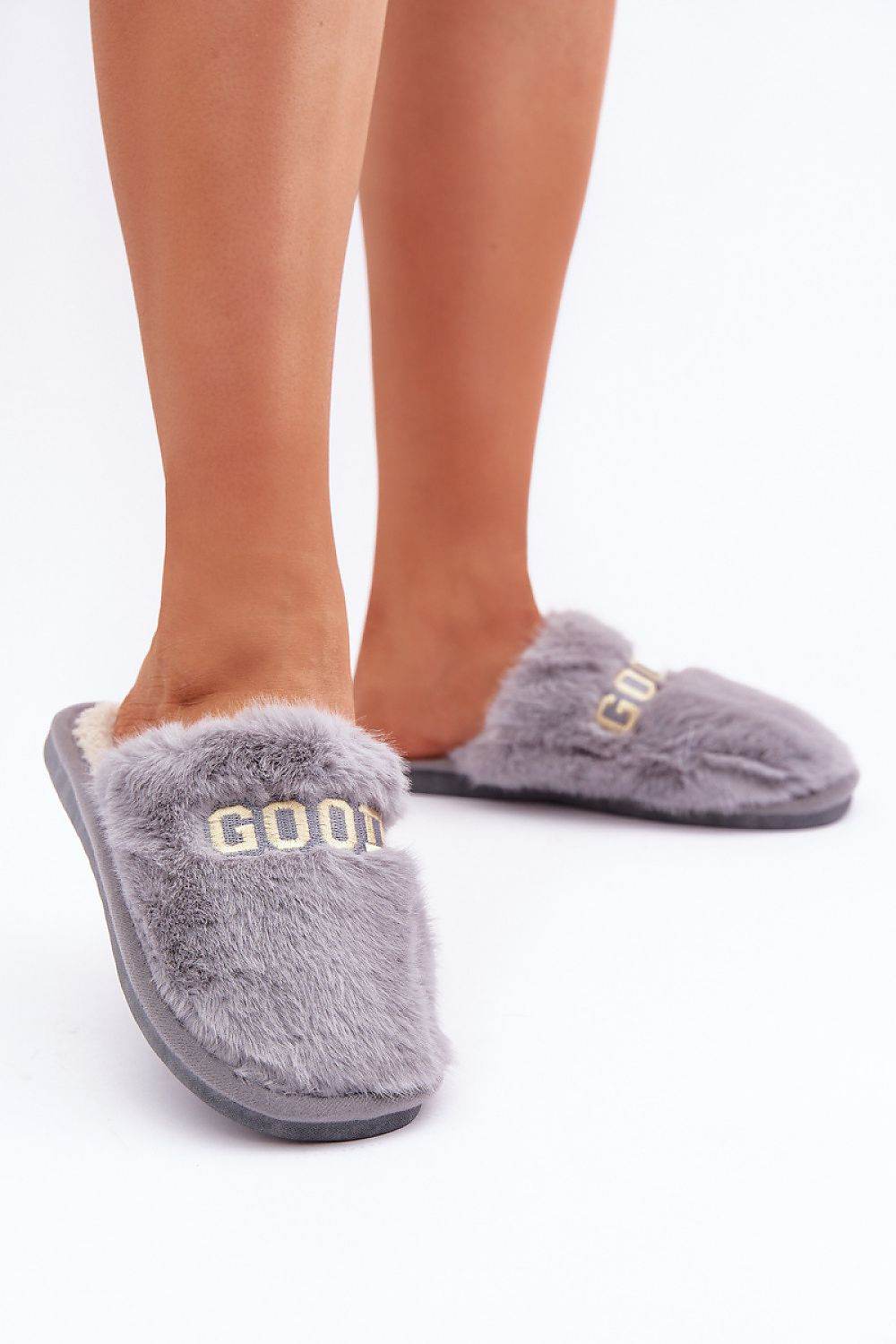 Soft Fur Slippers with Stylish Inscription - INDIEZ COUTURE