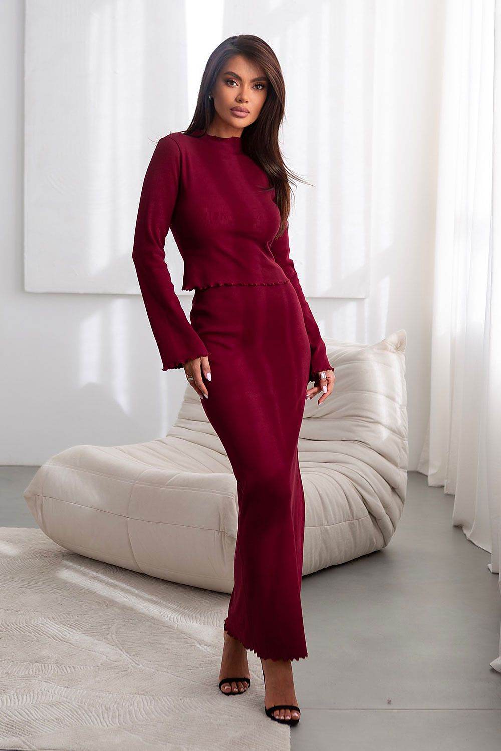 Minimalist Blouse and Skirt Set with Slit - INDIEZ COUTURE