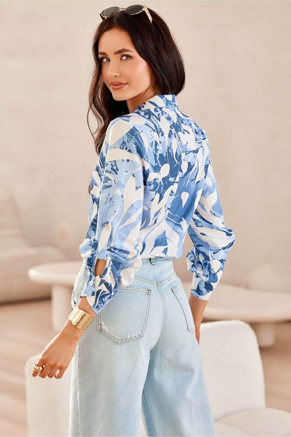 Classic Cut Roco Fashion Shirt with V Neckline and 3/4 Rolled Sleeves - INDIEZ COUTURE