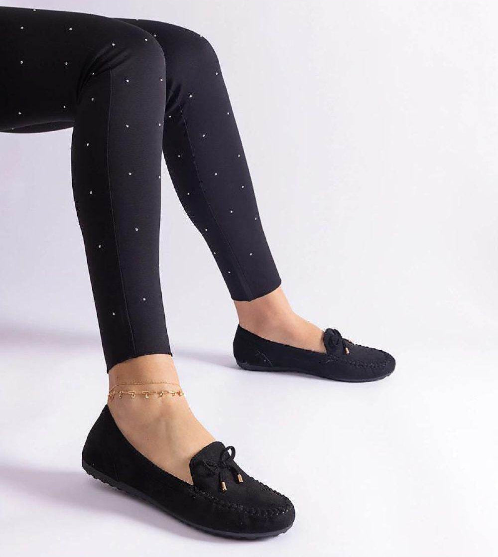 Elegant Black Moccasins with Bow Design - INDIEZ COUTURE