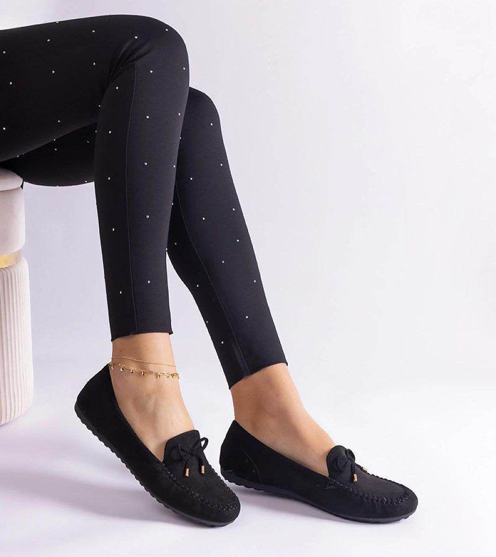 Elegant Black Moccasins with Bow Design - INDIEZ COUTURE