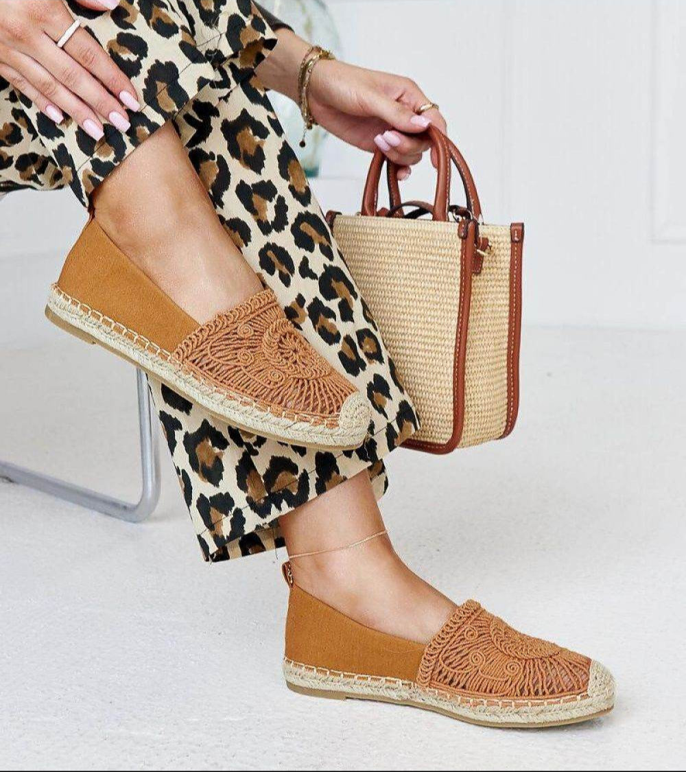 Comfortable Brown Kalba Embroidered Espadrilles with Durable Rubber Sole - INDIEZ COUTURE