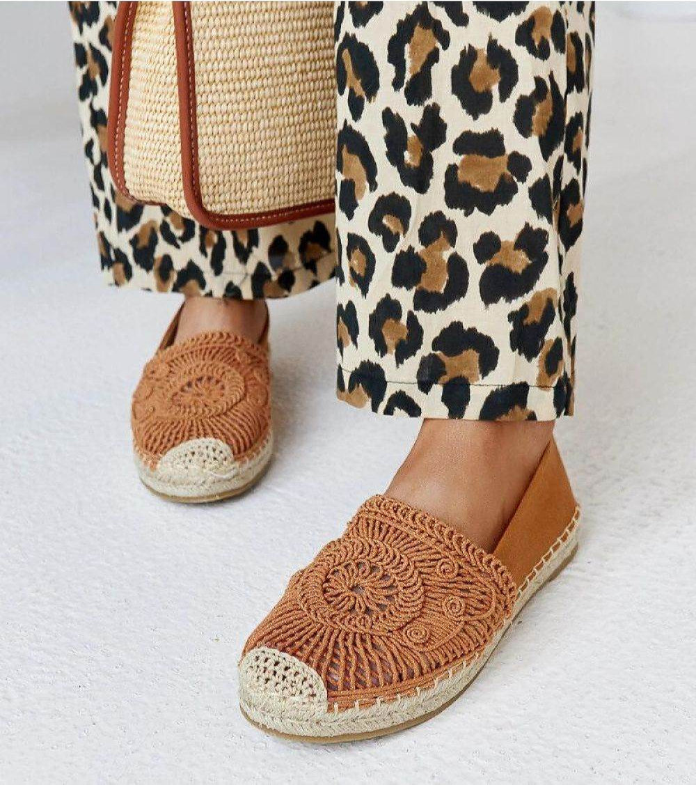 Comfortable Brown Kalba Embroidered Espadrilles with Durable Rubber Sole - INDIEZ COUTURE