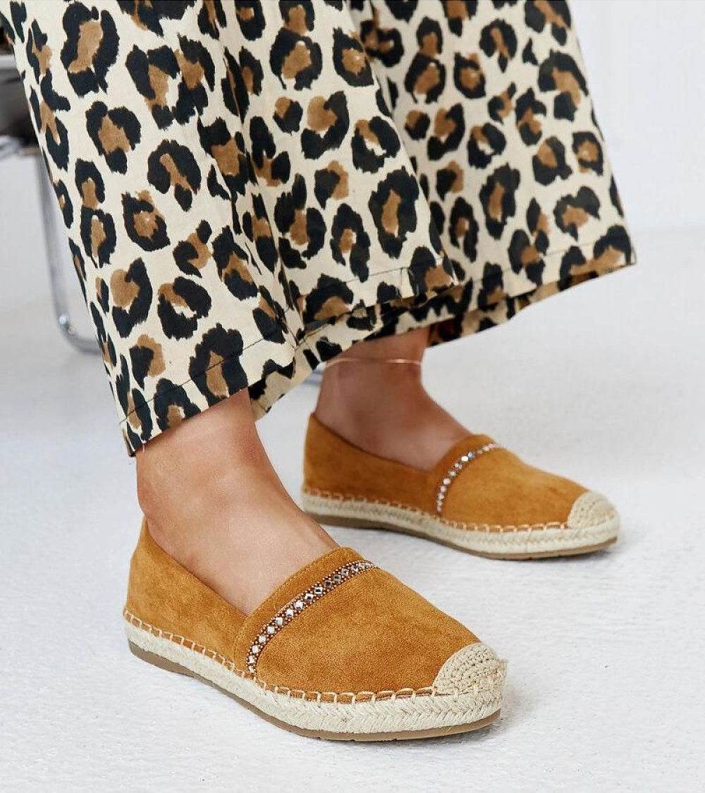 Comfortable Orange Espadrilles with Abia Zirconia and Rubber Sole - INDIEZ COUTURE