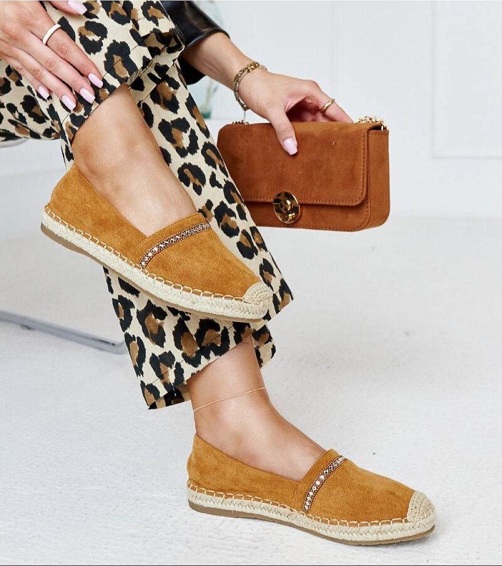 Comfortable Orange Espadrilles with Abia Zirconia and Rubber Sole - INDIEZ COUTURE