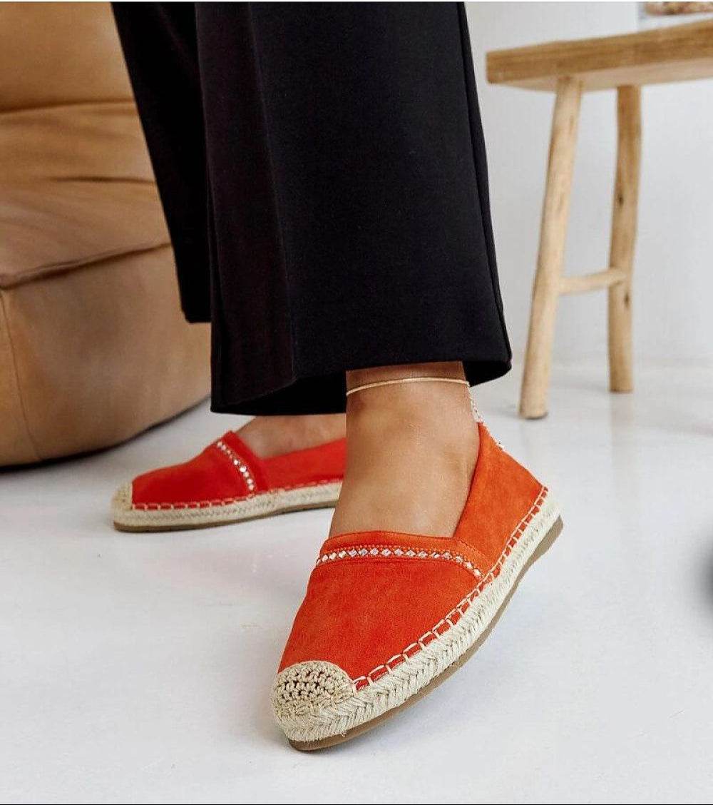 Comfortable Orange Espadrilles with Abia Zirconia and Rubber Sole - INDIEZ COUTURE