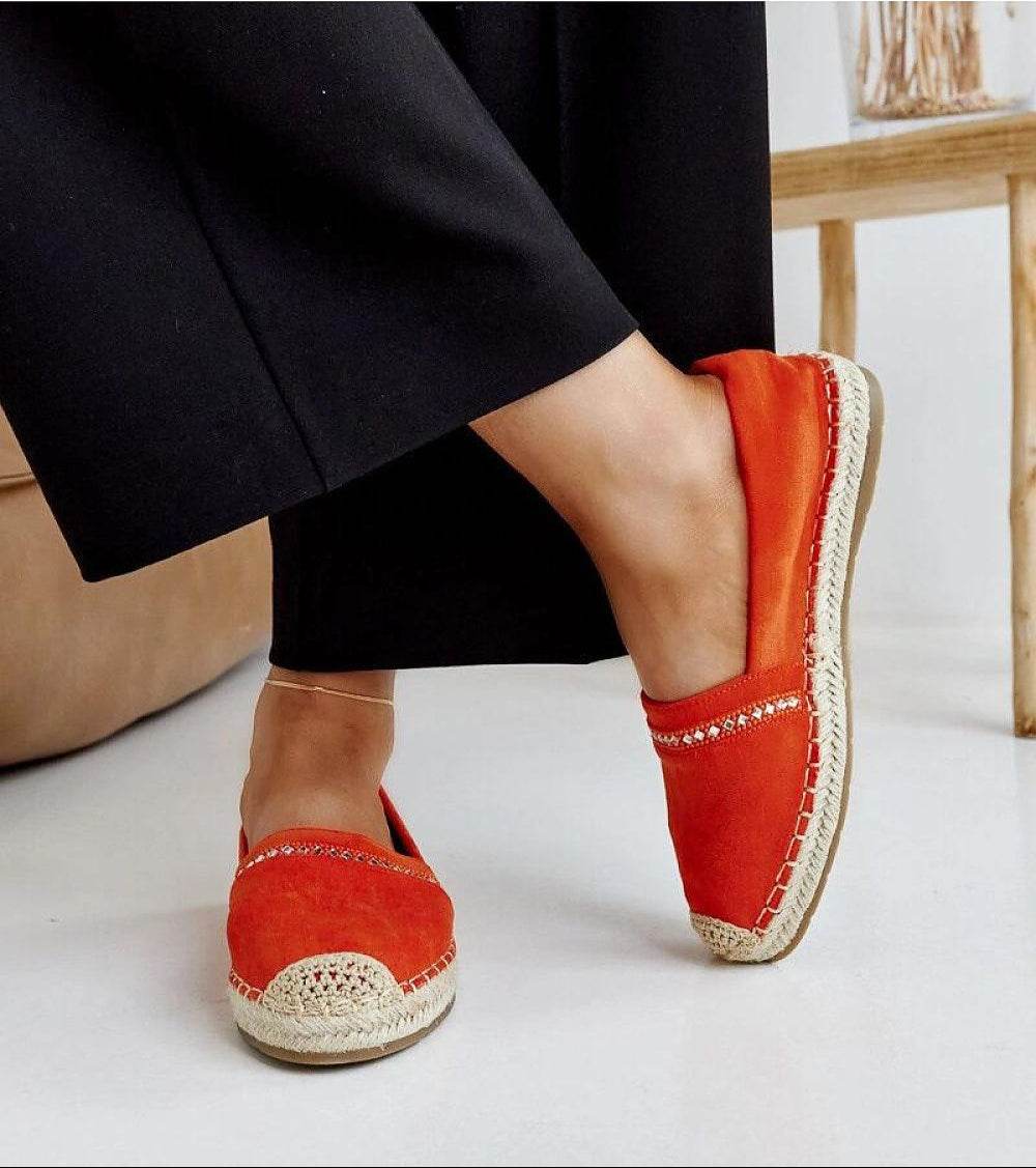 Comfortable Orange Espadrilles with Abia Zirconia and Rubber Sole - INDIEZ COUTURE
