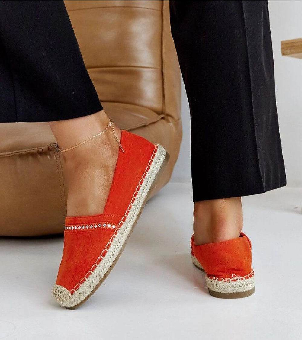 Comfortable Orange Espadrilles with Abia Zirconia and Rubber Sole - INDIEZ COUTURE