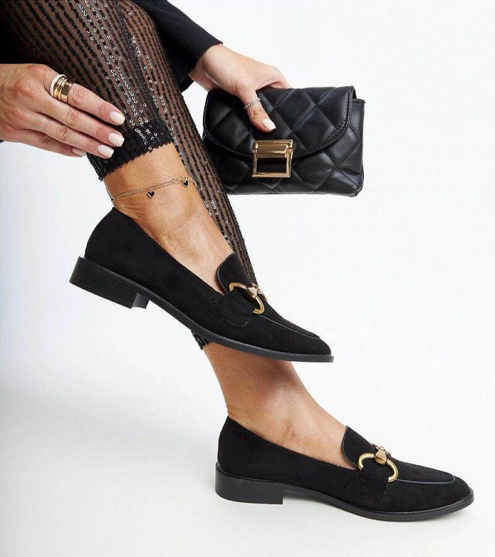 Black Moccasins with Buckle and Slip-On Design - INDIEZ COUTURE
