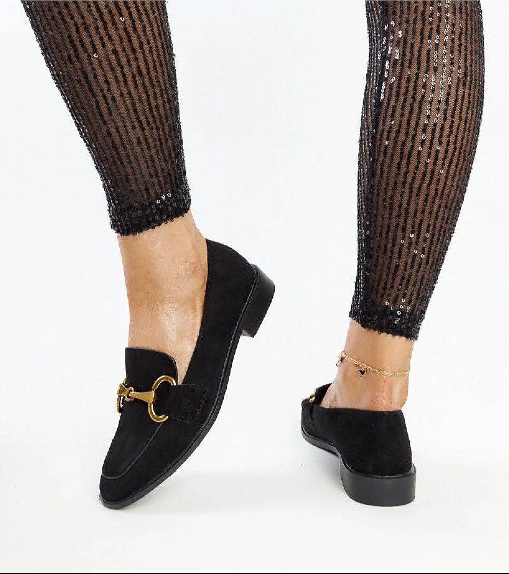 Black Moccasins with Buckle and Slip-On Design - INDIEZ COUTURE