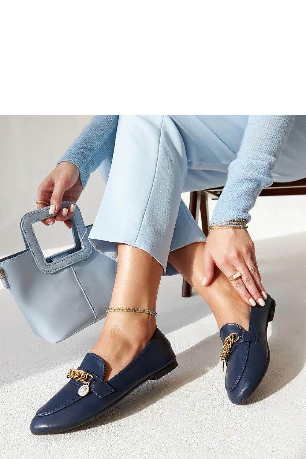 Elegant Navy Blue Moccasins with Chain Decoration - INDIEZ COUTURE