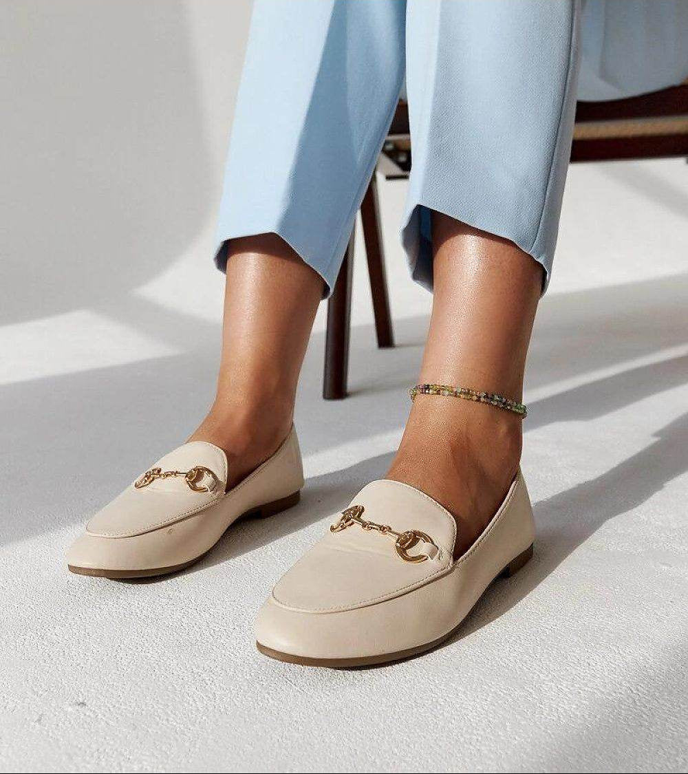 Beige Eco-Leather Loafers with Elegant Buckle - INDIEZ COUTURE