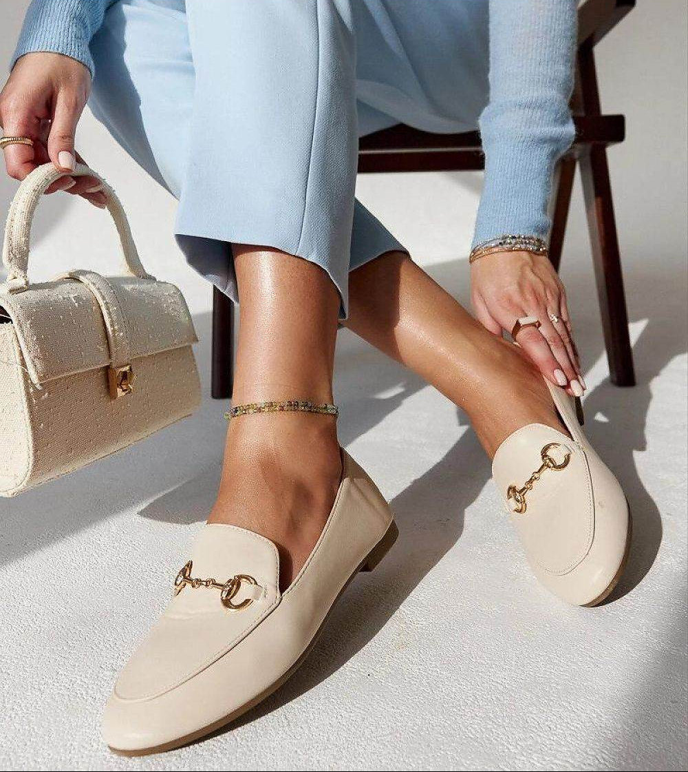 Beige Eco-Leather Loafers with Elegant Buckle - INDIEZ COUTURE