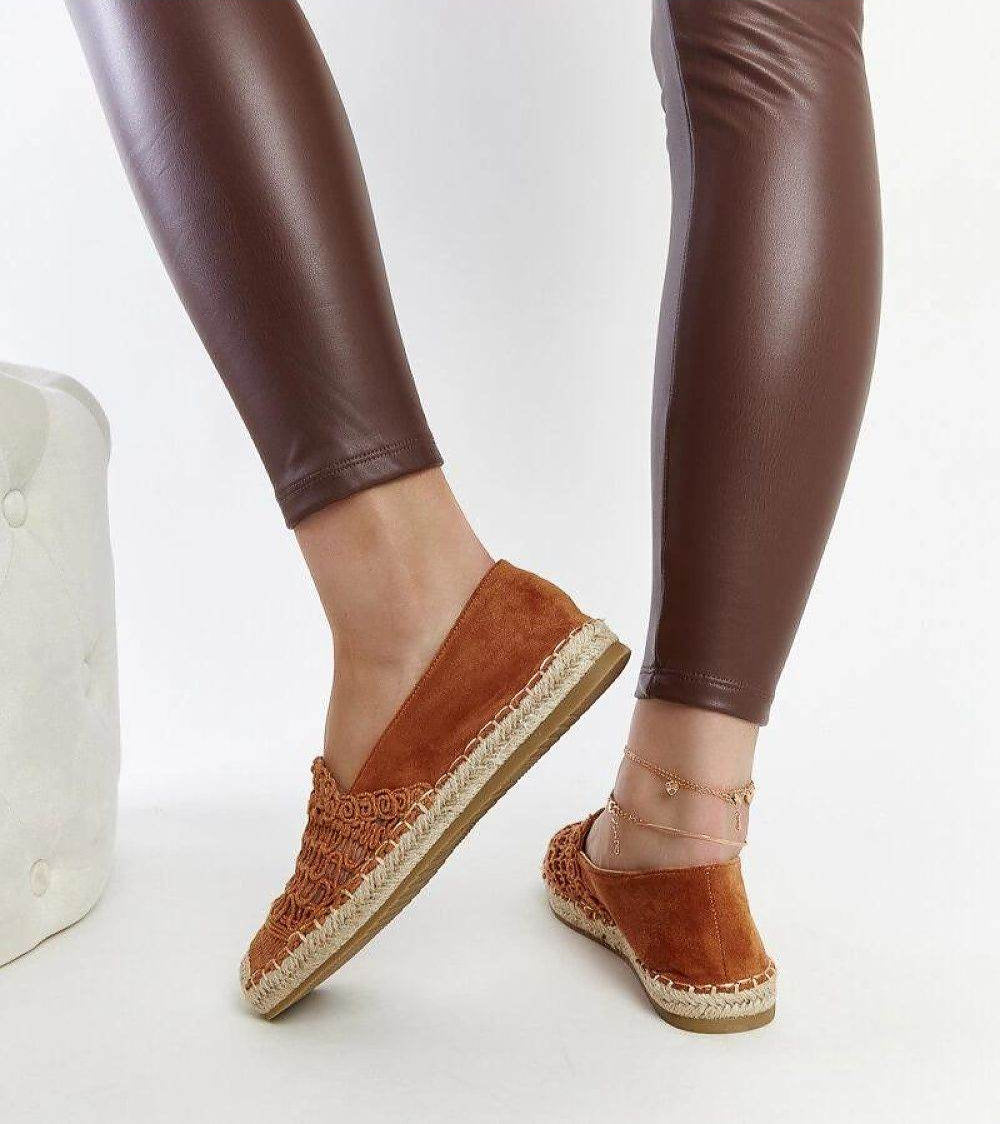 Comfortable Brown Openwork Espadrilles with Beige Rubber Sole - INDIEZ COUTURE
