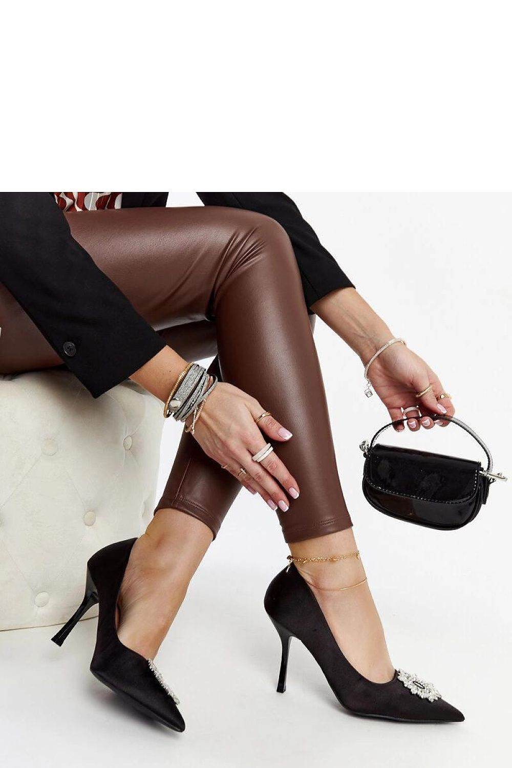 Elegant Black High Heel Pumps with Zircon Accents - INDIEZ COUTURE