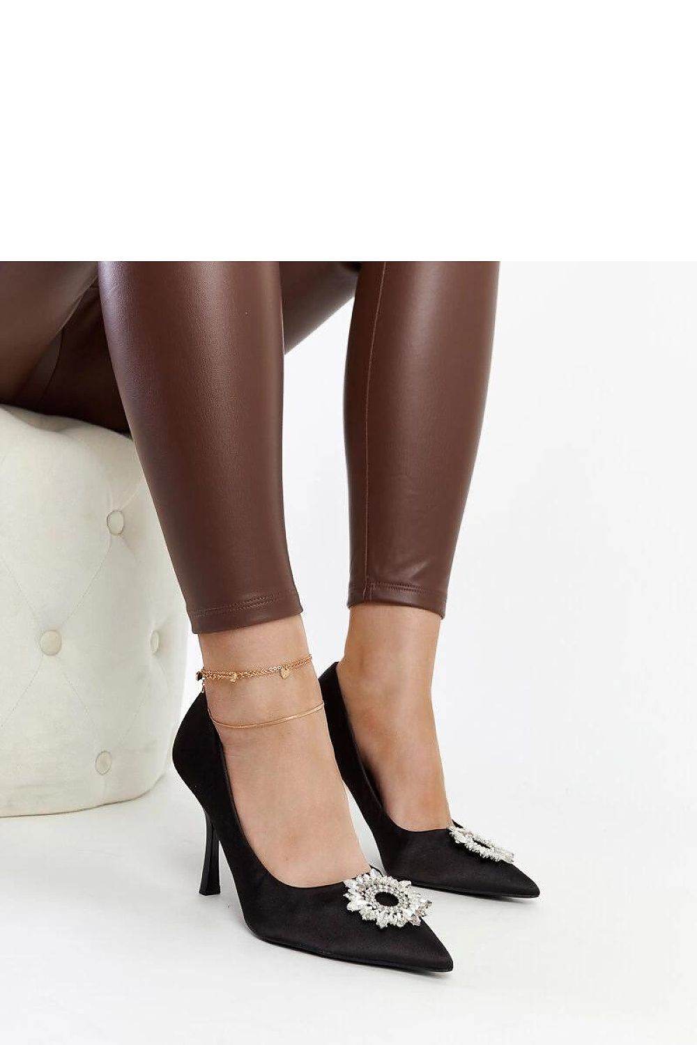 Elegant Black High Heel Pumps with Zircon Accents - INDIEZ COUTURE