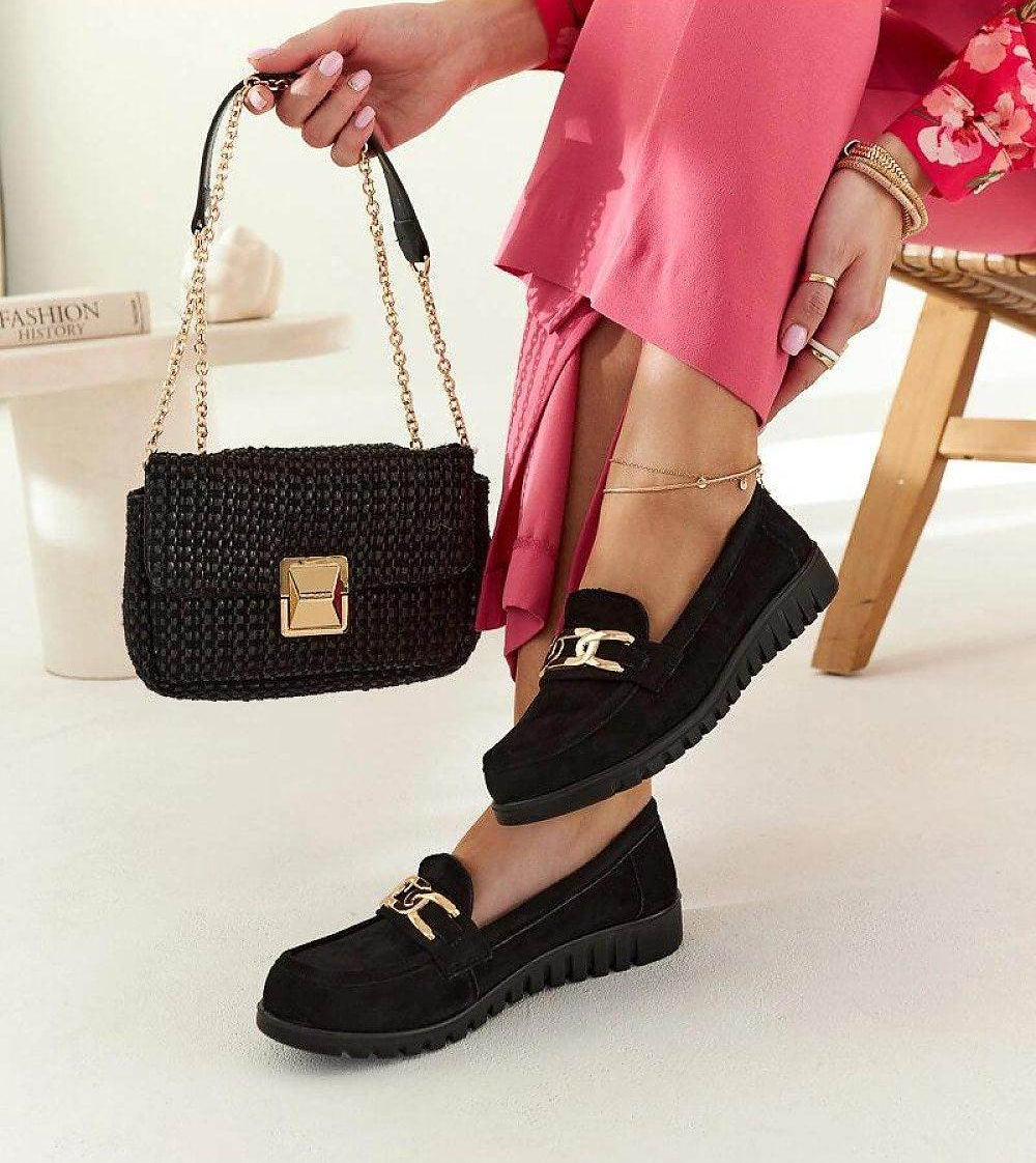 Elegant Black Suede Moccasins with Buckle Detail - INDIEZ COUTURE