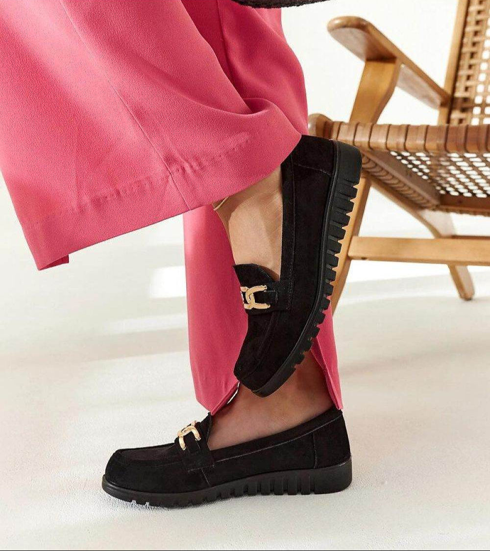 Elegant Black Suede Moccasins with Buckle Detail - INDIEZ COUTURE