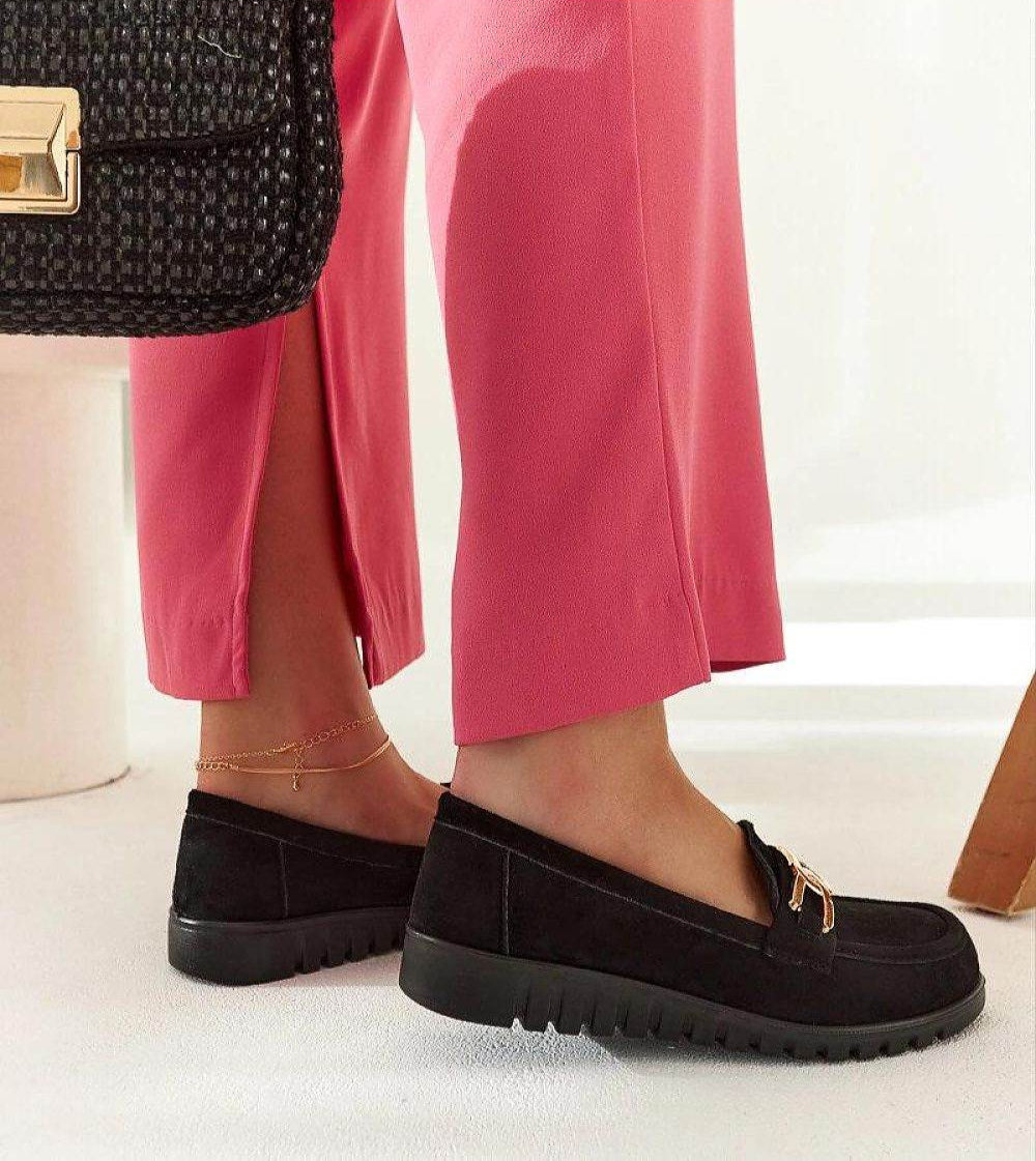 Elegant Black Suede Moccasins with Buckle Detail - INDIEZ COUTURE