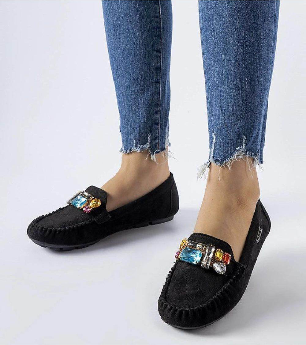 Elegant Black Loafers with Decorative Sparkles - INDIEZ COUTURE