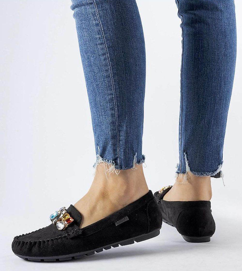 Elegant Black Loafers with Decorative Sparkles - INDIEZ COUTURE