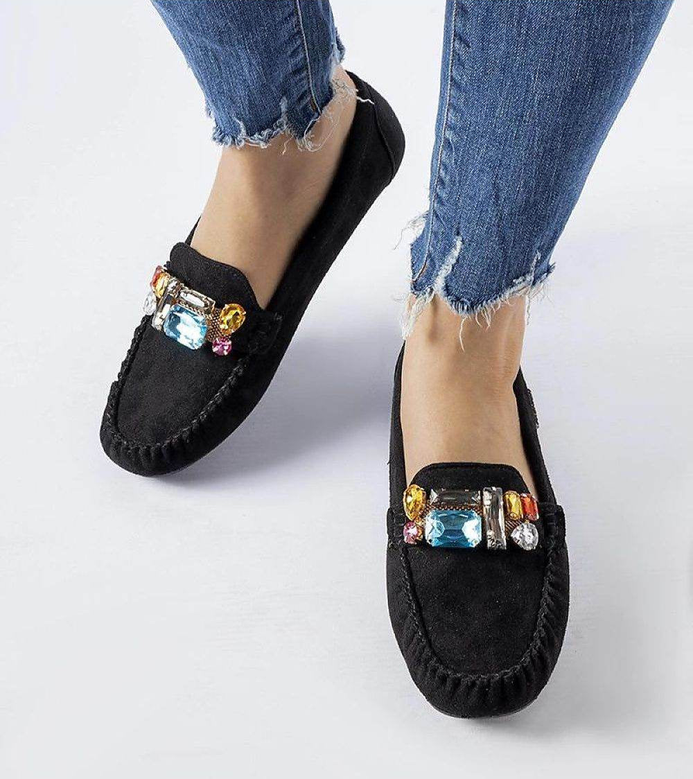 Elegant Black Loafers with Decorative Sparkles - INDIEZ COUTURE