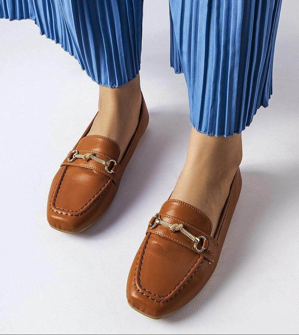 Brown Decorative Moccasins with Comfortable Sole - INDIEZ COUTURE