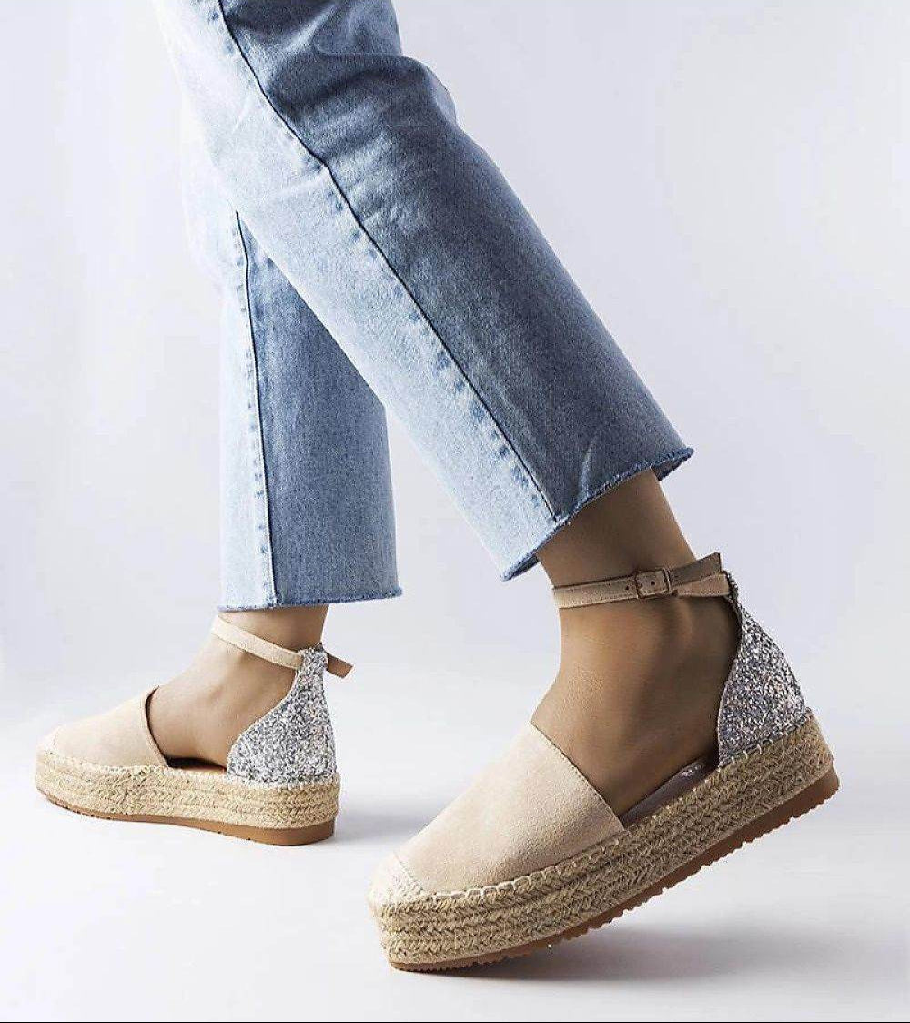 Beige Eco-Leather Espadrilles with Glitter Insert for Summer Comfort - INDIEZ COUTURE