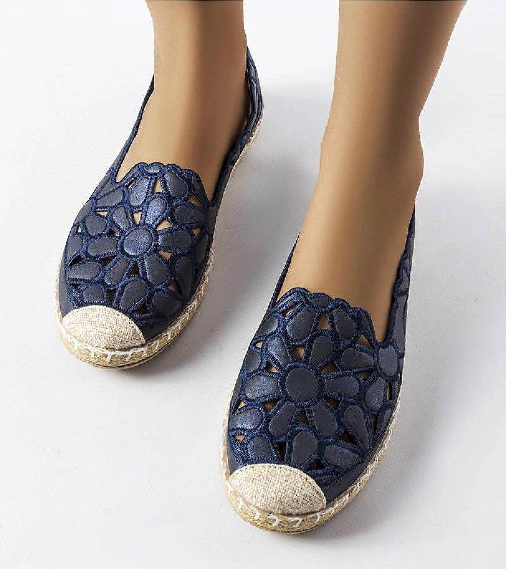 Navy Blue Openwork Espadrilles with Eco-Friendly Leather and Slip-On Closure - INDIEZ COUTURE