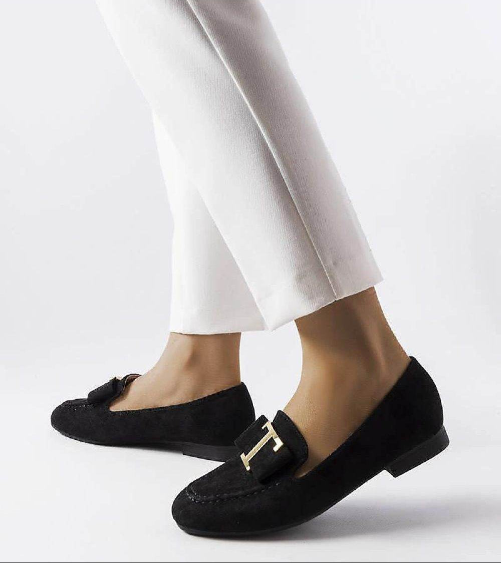 Elegant Black Faux Suede Moccasins with Slip-On Design - INDIEZ COUTURE