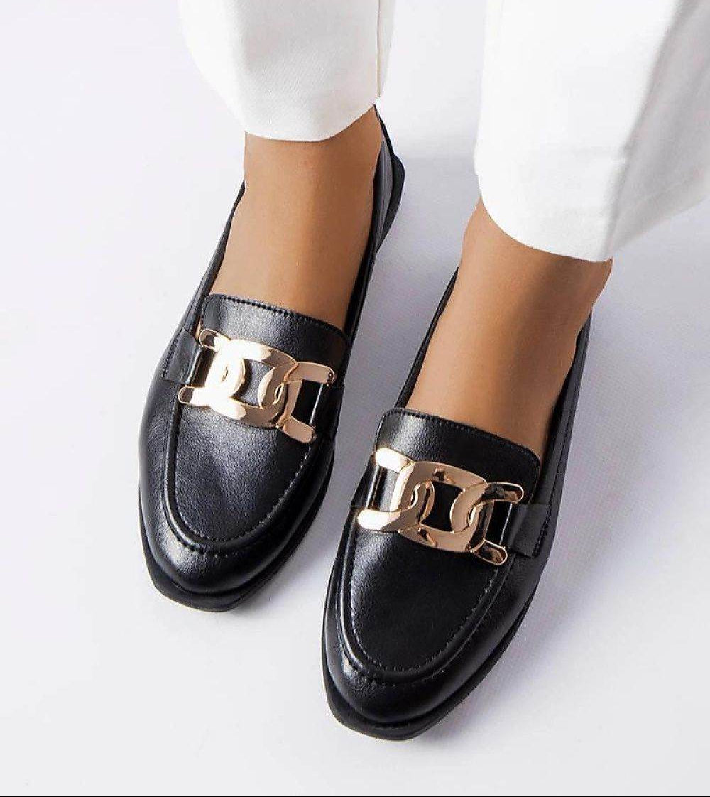 Elegant Black Loafers with Shiny Front Detail - INDIEZ COUTURE