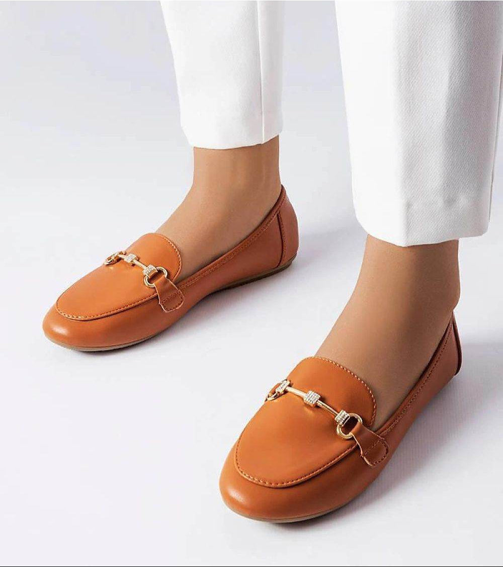 Brown Decorative Moccasins with Elegant Stitching - INDIEZ COUTURE