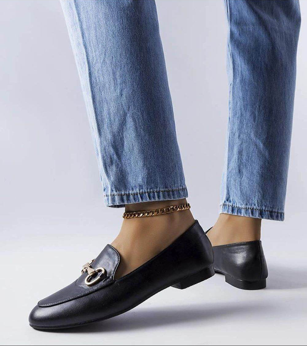 Elegant Black Moccasins with Buckle and Stitching - INDIEZ COUTURE