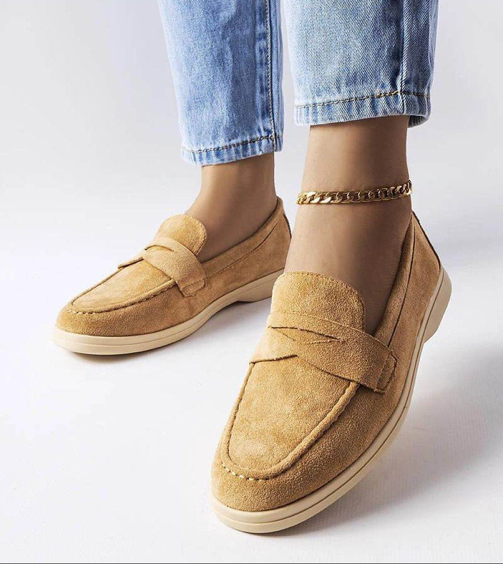 Elegant Eco-Suede Moccasins in Beige - INDIEZ COUTURE