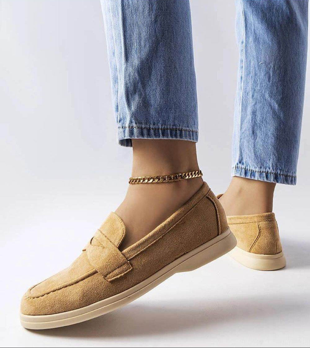 Elegant Eco-Suede Moccasins in Beige - INDIEZ COUTURE