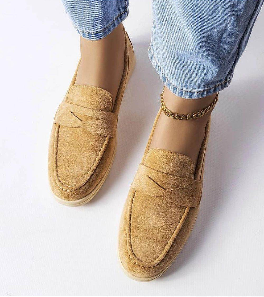 Elegant Eco-Suede Moccasins in Beige - INDIEZ COUTURE