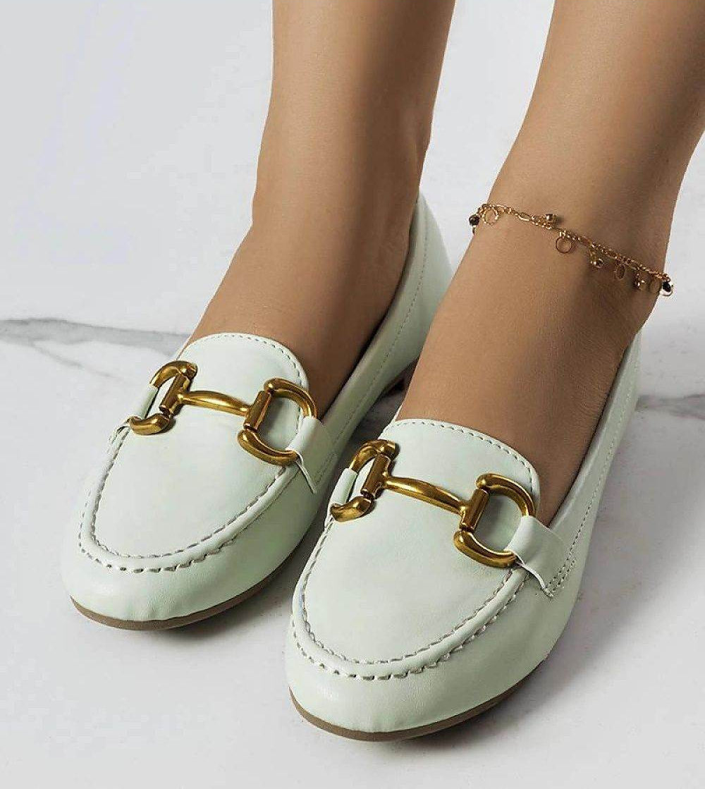 Elegant Green Moccasins with Gold Decoration - INDIEZ COUTURE