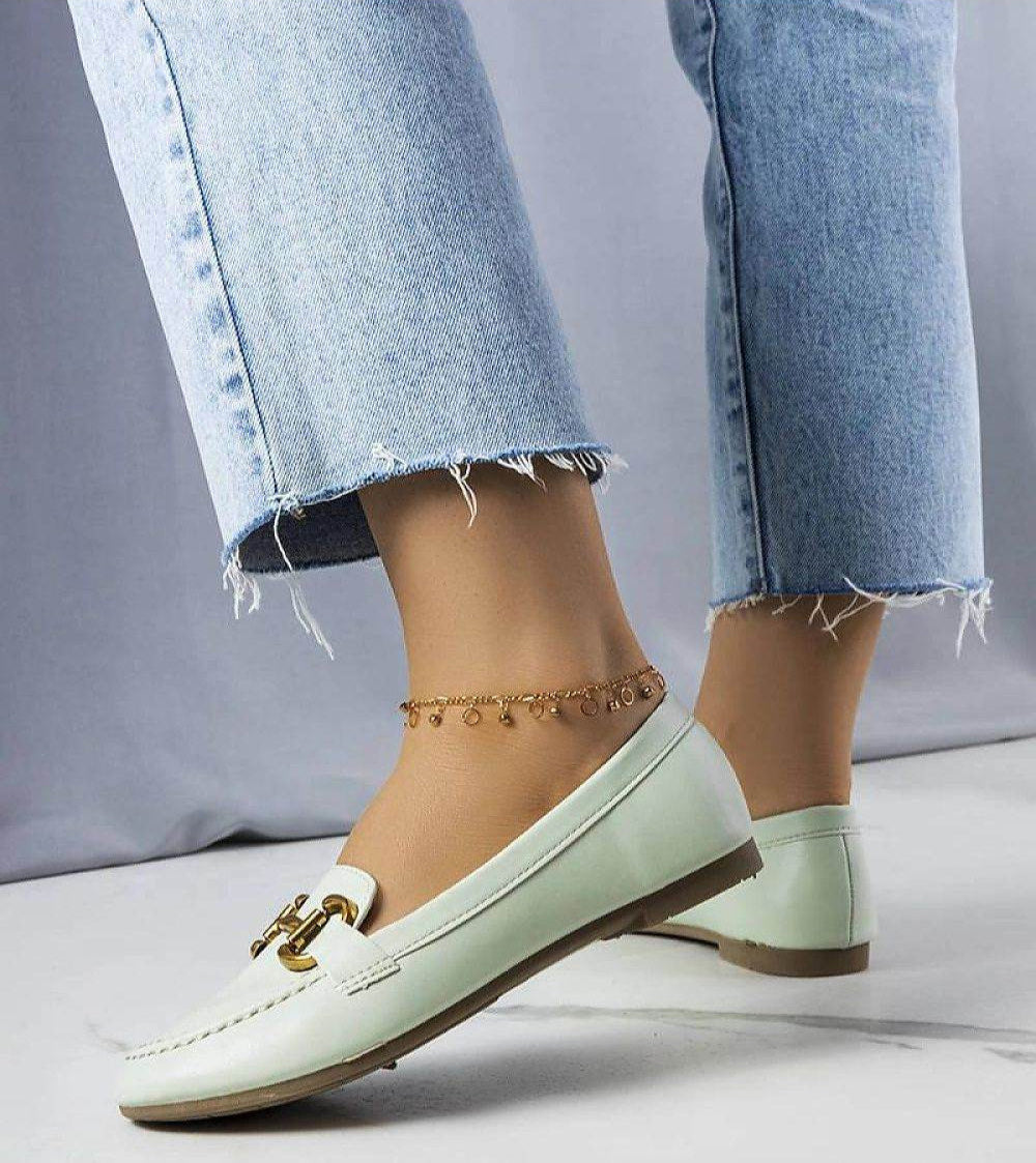 Elegant Green Moccasins with Gold Decoration - INDIEZ COUTURE