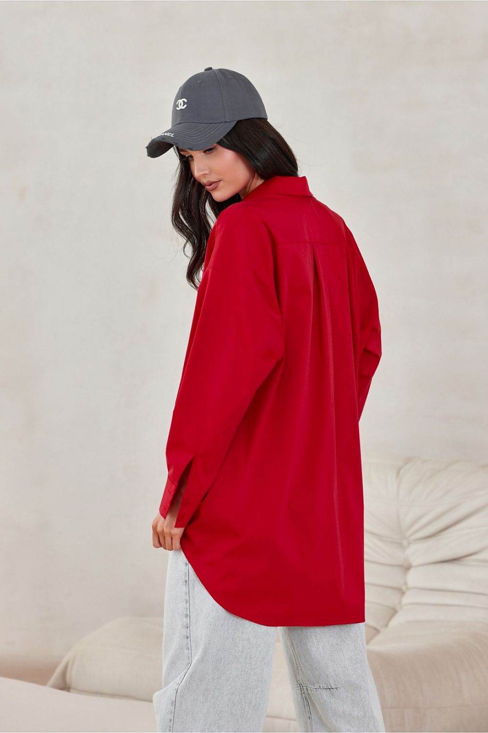 Oversized Long Sleeve Shirt with Asymmetrical Hem and Aesthetic Collar - INDIEZ COUTURE