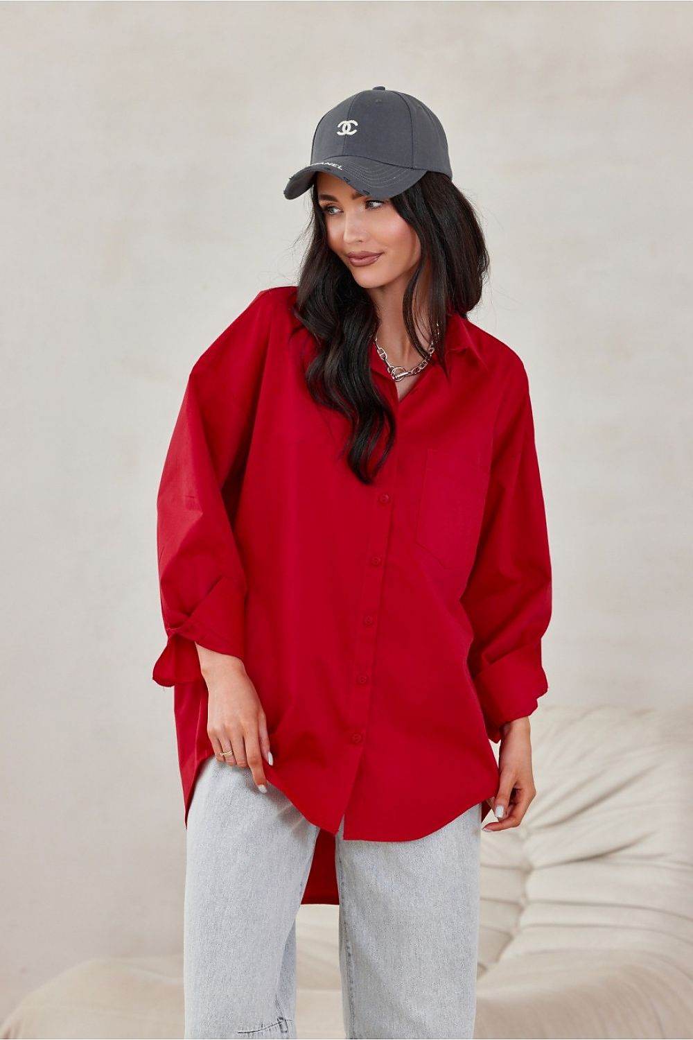 Oversized Long Sleeve Shirt with Asymmetrical Hem and Aesthetic Collar - INDIEZ COUTURE
